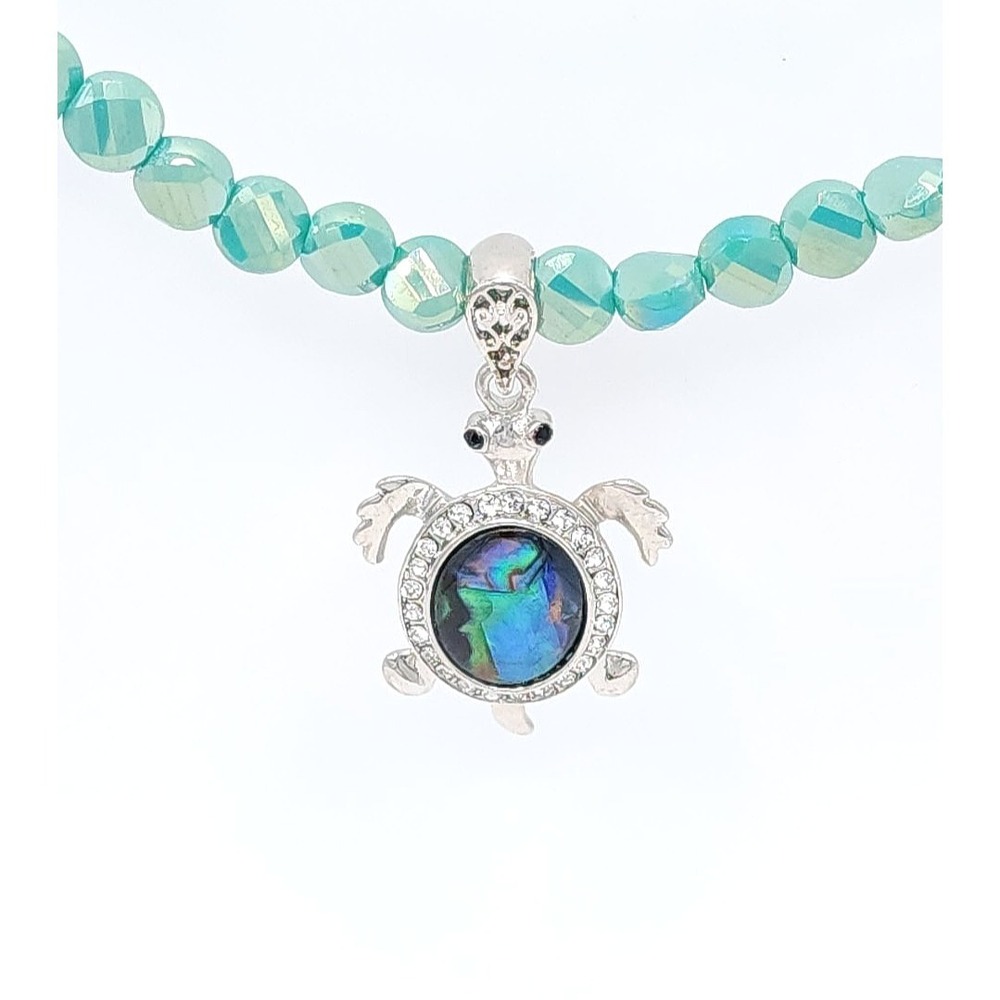 Blue Glass Bead Turtle Necklace Coastal Boho Statement